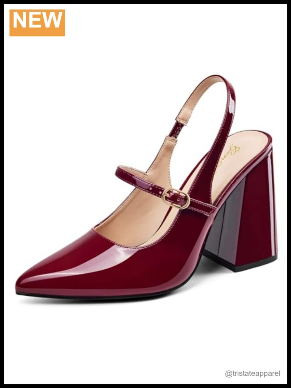 Chunky Block Heel Slingback Mary Jane Pumps Pointed Toe Dress Shoes